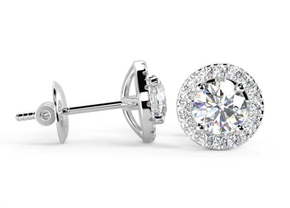 18K Gold Diamond Halo Stud Earrings 0.40 Carat 