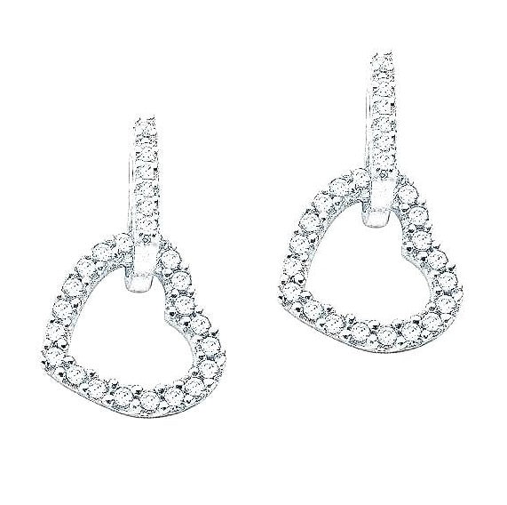 9K White Gold Diamond Set Heart Drop Earrings 0.50 CTW - Pobjoy Diamonds