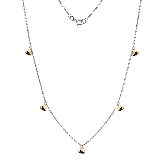 9K White & Yellow Gold Heart Drops Pendant Necklace-Pobjoy Diamonds