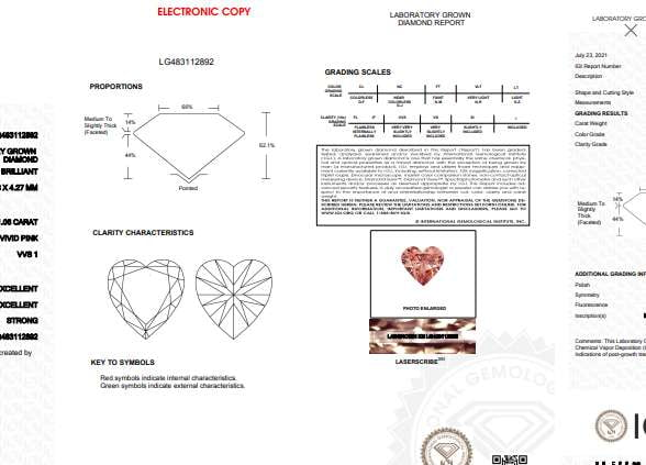 Fancy Intense Orangy Pink Heart Cut Lab Grown Diamond 1.00 Carat - Pobjoy Diamonds