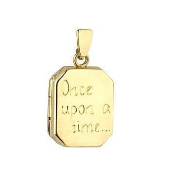 Child's 9K Yellow Gold Rectangular Text Engraved Locket - Pobjoy Diamonds