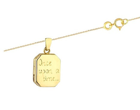 Child's 9K Yellow Gold Rectangular Text Engraved Locket - Pobjoy Diamonds