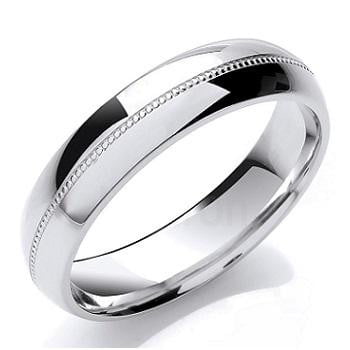 950 Platinum Court Shape 5mm & Mill Grain Wedding Band - Pobjoy Diamonds