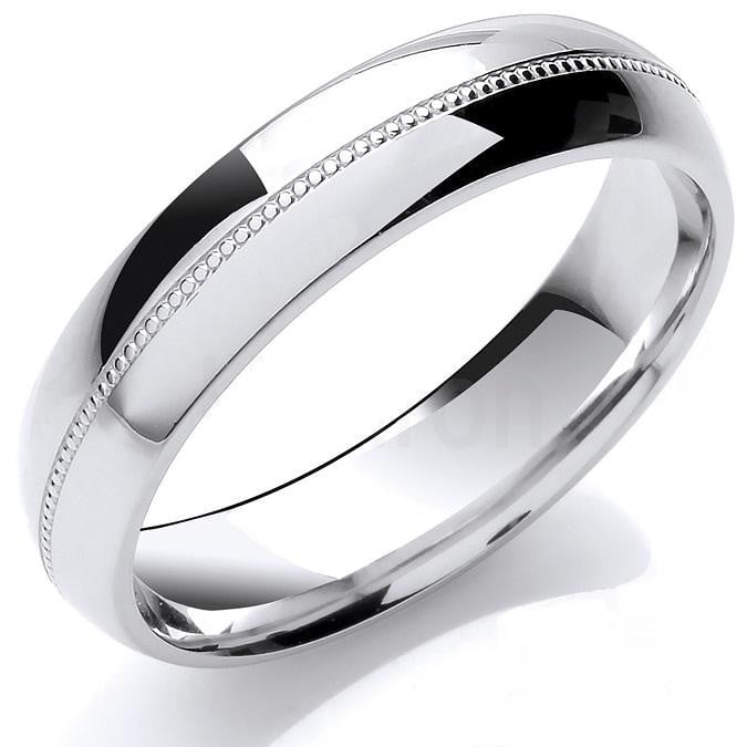 950 Platinum Court Shape 5mm & Mill Grain Wedding Band - Pobjoy Diamonds