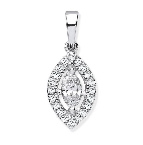 18K White Gold Marquise Diamond Set Pendant & Necklace - Pobjoy Diamonds