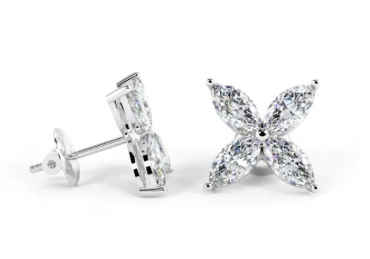 18K White Gold Marquise Cut Diamond Stud Earrings 0.54 Carats - Pobjoy Diamonds