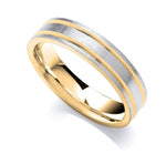 18K Gold & 950 Platinum Flat Court Brushed Finish Wedding Band 5mm - Pobjoy Diamonds