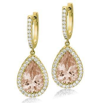 18K Gold & 8.80 Carat Diamond & Morganite Drop Earrings