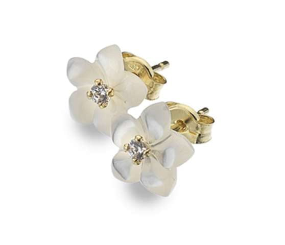 9K Yellow Gold & Mother Of Pearl Flower Stud Earrings - Pobjoy Diamonds