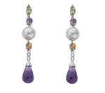 9K White Gold Diamond, Amethyst, Citrine & Pearl Drop Earrings - Pobjoy Diamonds