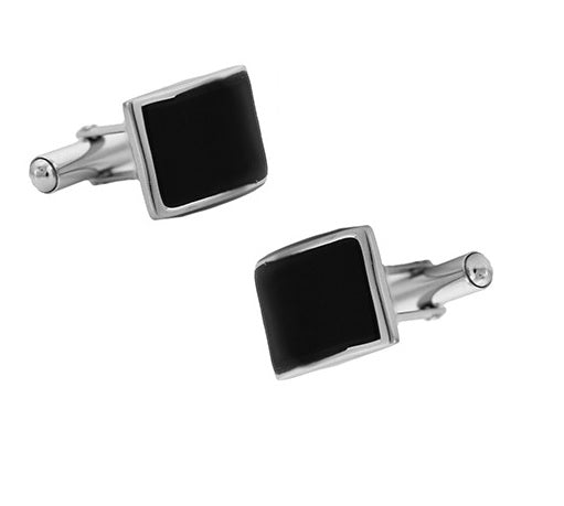 Sterling Silver Rectangular Black Agate Cufflinks - Pobjoy Diamonds