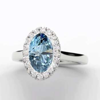 18K Gold Oval Cut Fancy Vivid Blue Lab Grown Diamond Ring - Pobjoy Diamonds