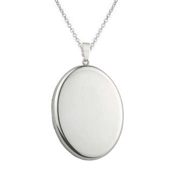 Sterling Silver Large Oval Locket & Neck Chain - Pobjoy Diamonds