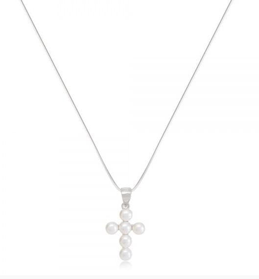 Freshwater Culured White Pearl Cross Pendant & Neck Chain - Pobjoy Diamonds