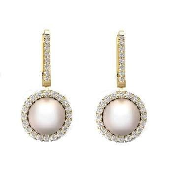 9K Gold 0.40 Carat Pearl & Diamond Earrings - Pobjoy Diamonds