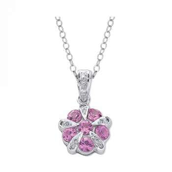 9K White Gold Diamond & Pink Sapphire Flower Pendant Necklace - Pobjoy Diamonds