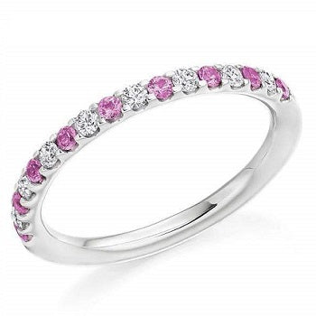 18K White Gold & Pink Sapphire Half Eternity Ring 0.38 CTW - Pobjoy Diamonds