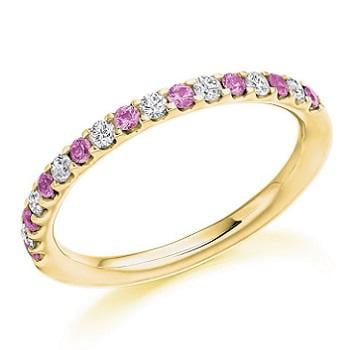 18K Yellow Gold & Pink Sapphire Half Eternity Ring 0.38 CTW - Pobjoy Diamonds