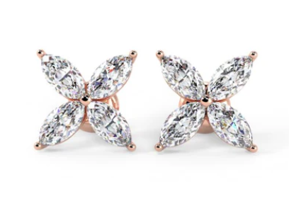 18K Gold Marquise Cut Diamond Stud Earrings - Pobjoy Diamonds