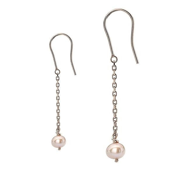 9K Rose Gold & Pink Pearl Ladies Drop Earrings - Pobjoy Diamonds