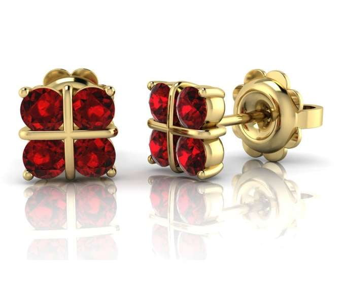 9K Gold & Red Ruby Ladies Stud Earrings - Pobjoy Diamonds