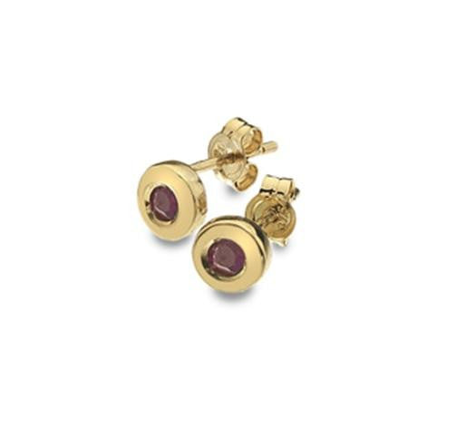 9K Yellow Gold & Ruby Medium Stud Earrings - Pobjoy Diamonds