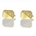 9K Yellow Gold Rectangle Half Engraved Cufflinks - Pobjoy Diamonds