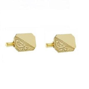 9K Yellow Gold Rectangle Half Engraved Cufflinks