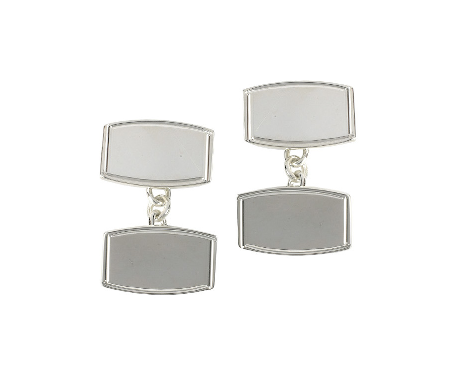 Sterling Silver Curved Rectangle Chain Cufflinks-Pobjoy Diamonds