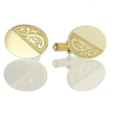 Load image into Gallery viewer, 9K Yellow Gold Oval Part Engraved Gents Cufflinks - Pobjoy Diamonds