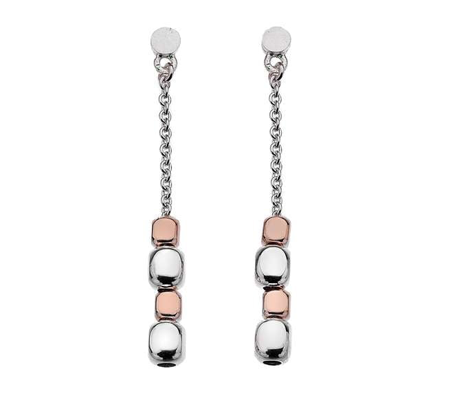 Sterling Silver & Rose Gold Plated Chain Multi Drop Earrings - Pobjoy Diamonds