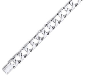 Sterling Silver Large Square Curb Ribbed Edge Link Men's Bracelet - Pobjoy Diamonds