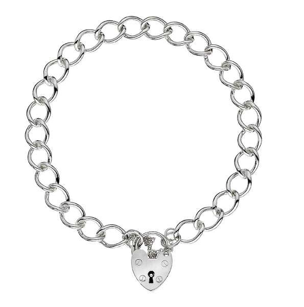 Sterling Silver Curb Link Padlock Charm Bracelet - Pobjoy Diamonds