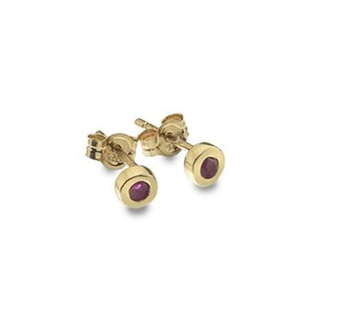 9K Yellow Gold & Ruby Small Stud Earrings - Pobjoy Diamonds