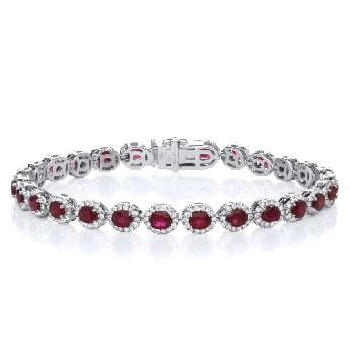 18K Gold 5.50 Carat Oval Ruby & Diamond Tennis Bracelet