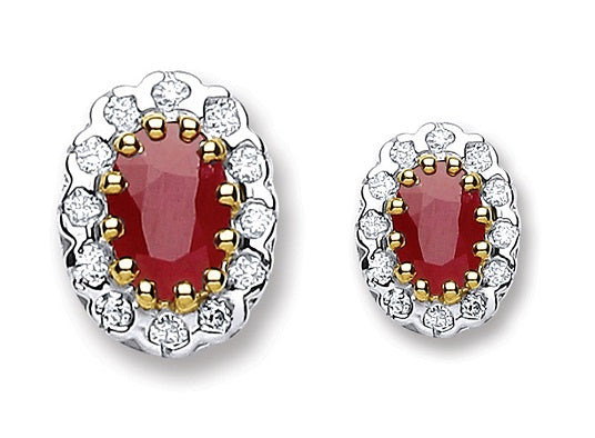 9K Yellow Gold Red Ruby & Diamond Stud Earrings 1.40 CTW - Pobjoy Diamonds