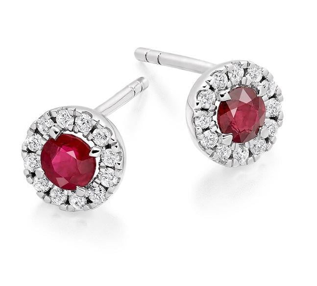 Ruby & Round Brilliant Cut Diamond Ladies Stud Earrings 0.98 CTW From Pobjoy