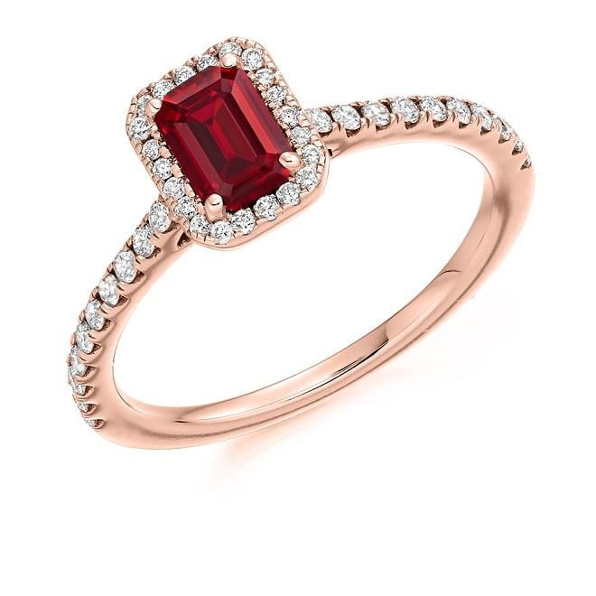 18K Gold Ruby & Diamond Halo Ring 0.80 CTW - Pobjoy Diamonds