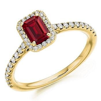 18K Gold Ruby & Diamond Halo Ring 0.80 CTW - Pobjoy Diamonds