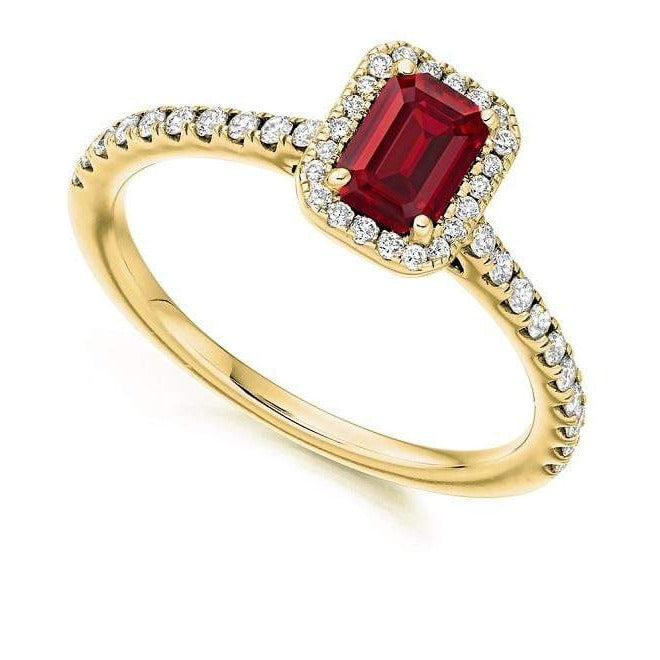 18K Gold Ruby & Diamond Halo Ring 0.80 CTW - Pobjoy Diamonds