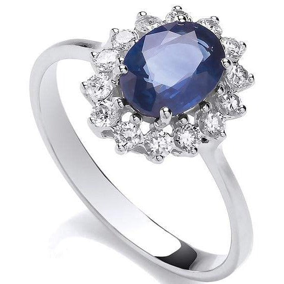 18K White Gold Diamond & Sapphire Ring - Pobjoy Diamonds