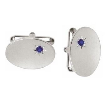 Sterling Silver Oval Gents Cufflinks With Blue Sapphire Stone From Pobjoy.