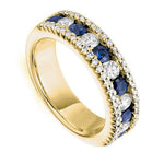 18K Yellow Gold Blue Sapphire & Diamond Half Eternity Ring 1.65 CTW - Pobjoy Diamonds