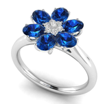 18K Gold Blue Sapphire & Diamond Flower Ring - Pobjoy Diamonds