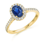 18K Gold Blue Sapphire & Halo Diamond Ring  0.65 CTW - Pobjoy Diamonds