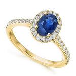 18K Gold Blue Sapphire & Halo Diamond Ring  0.65 CTW - Pobjoy Diamonds