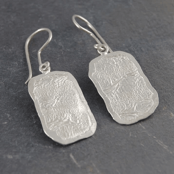 Handmade Sterling Silver Roman Rectangle Drop Earrings-Pobjoy Diamonds