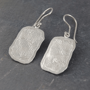 Handmade Sterling Silver Roman Rectangle Drop Earrings