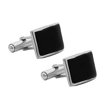 Sterling Silver Rectangular Black Agate Cufflinks - Pobjoy Diamonds