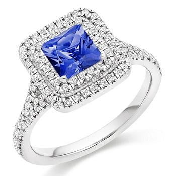 950 Platinum Tanzanite & Double Diamond Halo Ring 1.60 CTW - Pobjoy Diamonds